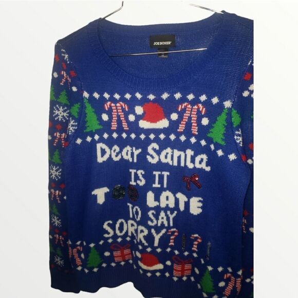 Dear Santa is it too late to say sorry holiday ugly Christmas sweater L - Picture 4 of 7
